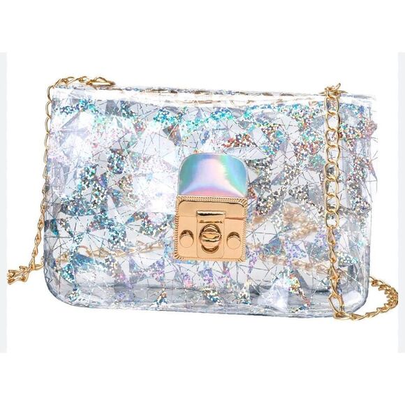 Nice Glitter Geometric Graphic Twist Lock Chain Bag - Women Crossbody good condi - Picture 1 of 7